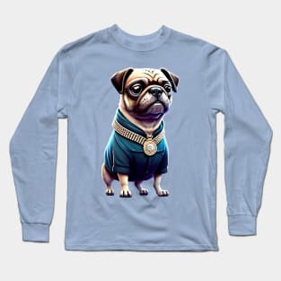 Chic Pug with Diamond Necklace - Elegant Boss Wife Dog T-Shirt Design Long Sleeve T-Shirt